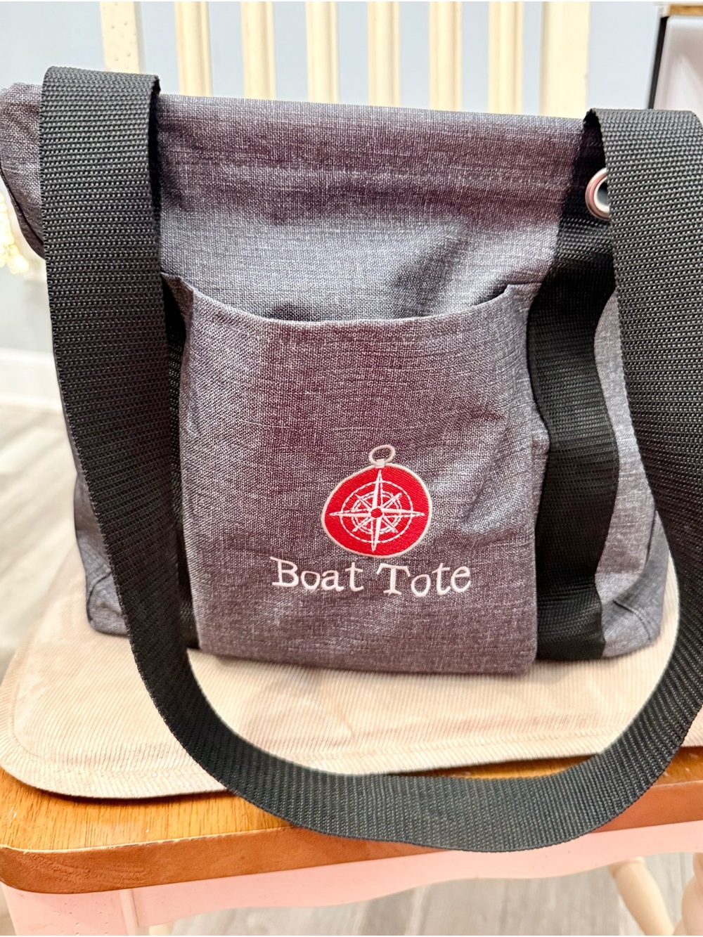 Gray Shoulder Bag with Front Pocket